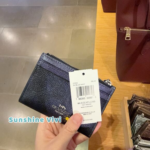 NWT Coach Mini Skinny Id Case In Signature Canvas CCS50 Navy Blue - Picture 6 of 7